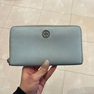 Tory Burch | Leather Zip Around Wallet | Sky Blue